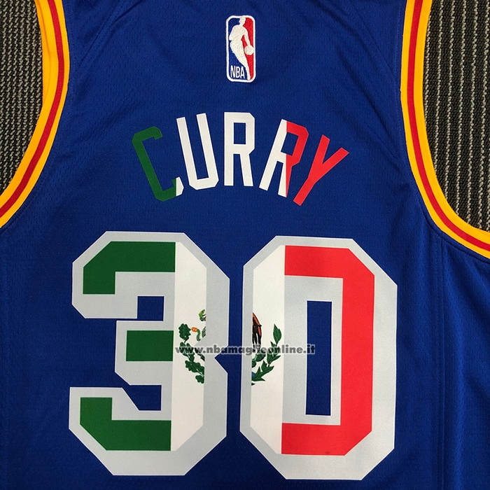 Maglia Golden State Warriors Stephen Curry #30 Classic Royal Special Mexico Edition Blu